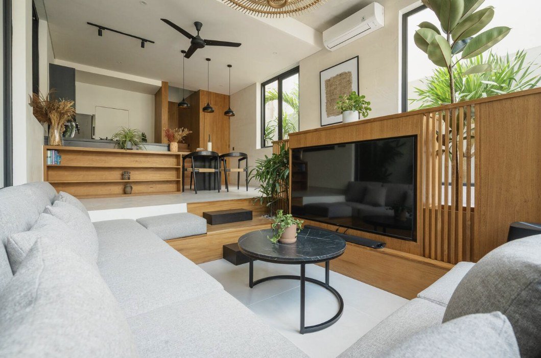 Makia Loft kitchen counter with espresso machine and gas hob
